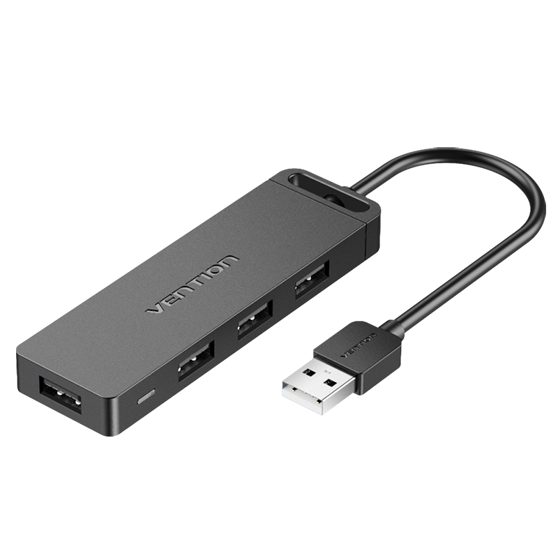 4 portos USB 2.0, aktív (külső tápellátású), fekete, ABS, 0,5m, USB hub