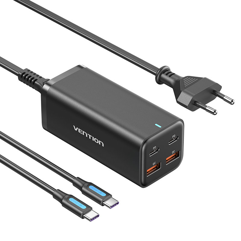 4 portos USB (C + C + A + A) GaN asztali gyorstöltő (100W/100W/22,5W/22,5W), fekete színben