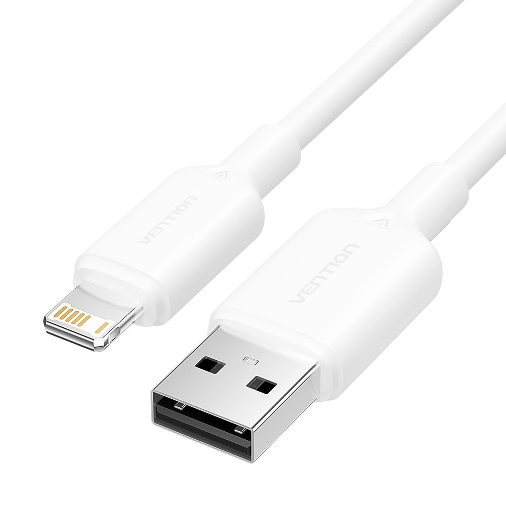 USB-A 2.0/apa -> Lightning/apa, fehér, PVC, 2,4A, 12W, 1m, adat- és töltőkábel