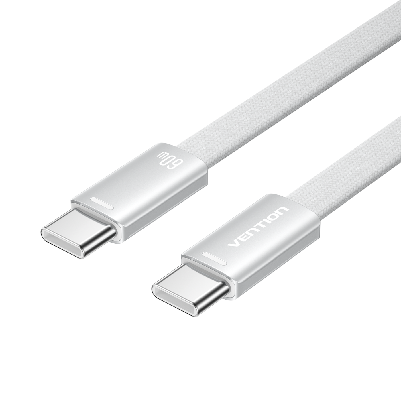 USB-C/apa -> USB-C/apa, ezüst, fonott, 3A, 60W, 1,5m, lapos kivitelű, adat- és töltőkábel